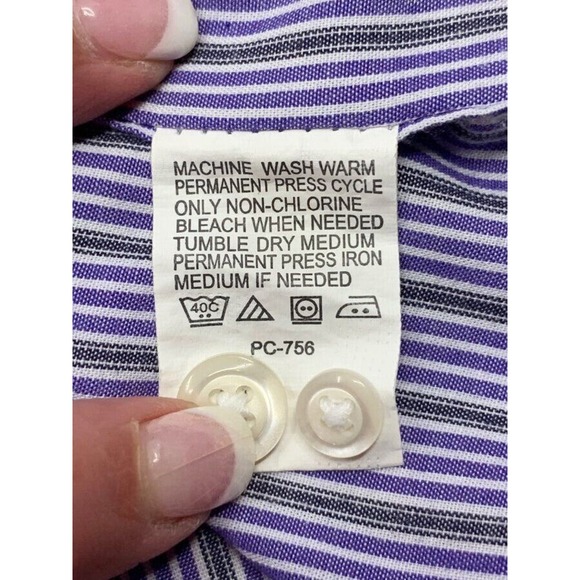 Izod Mens LS Button Down Shirt Purple Black White Stripe L - Picture 5 of 6